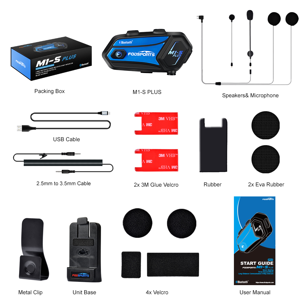 Motorcycle Intercom Group 10 Riders - Intercomunicador para Motocicleta Fodsports M1-S Plus,