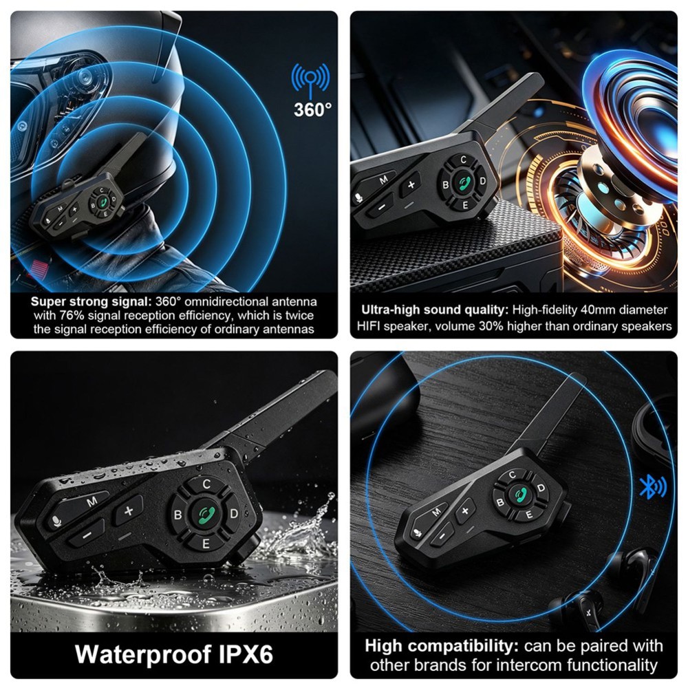Motorcycle Helmet Intercom 6 Rider - Intercomunicador de capacete para motocicleta X6,