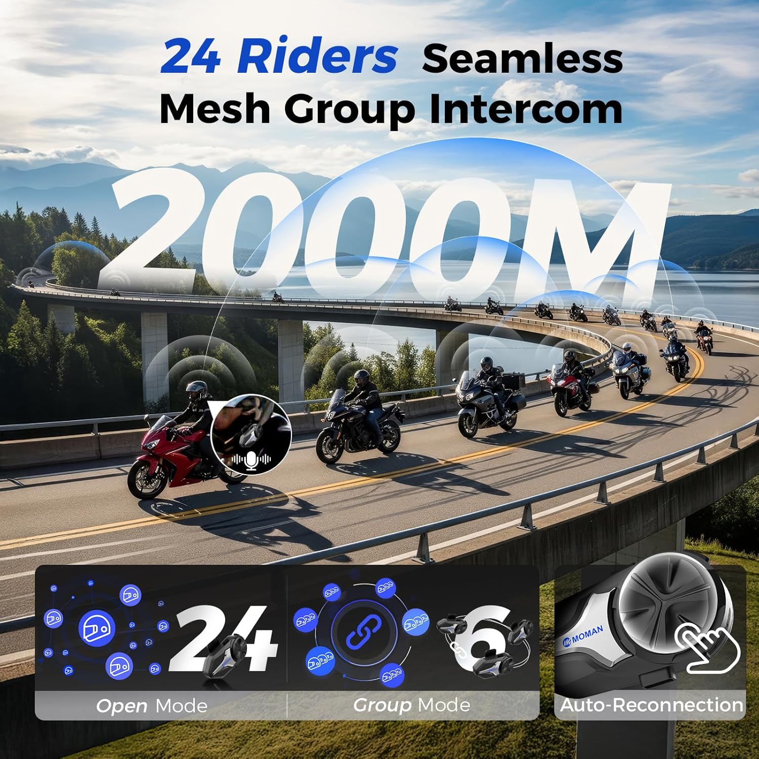 Moman motocicleta capacete blu - Motorcycle Intercom Mesh 2000M avaliação e preço